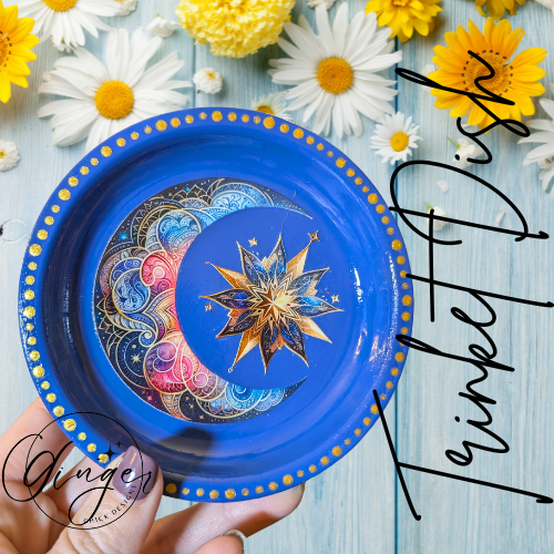 Moon & Star Mixed Media Art Trinket Dish