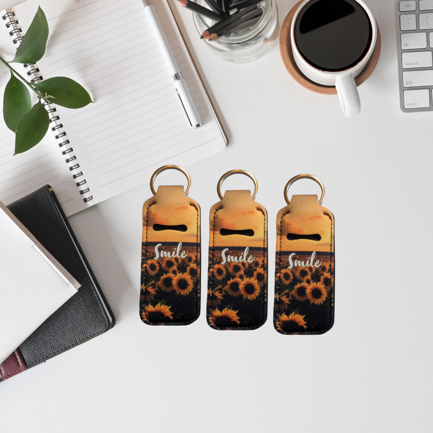 Smile Sunflowers Lip Balm Keychain