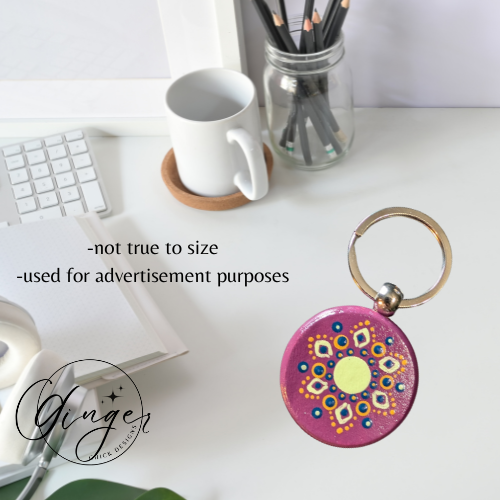Yellow Diamond Mandala Dot Keychain