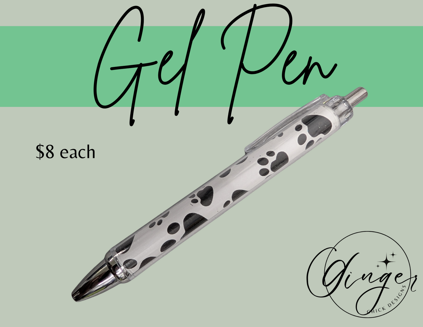 Black and White Paw Print Gel Pen