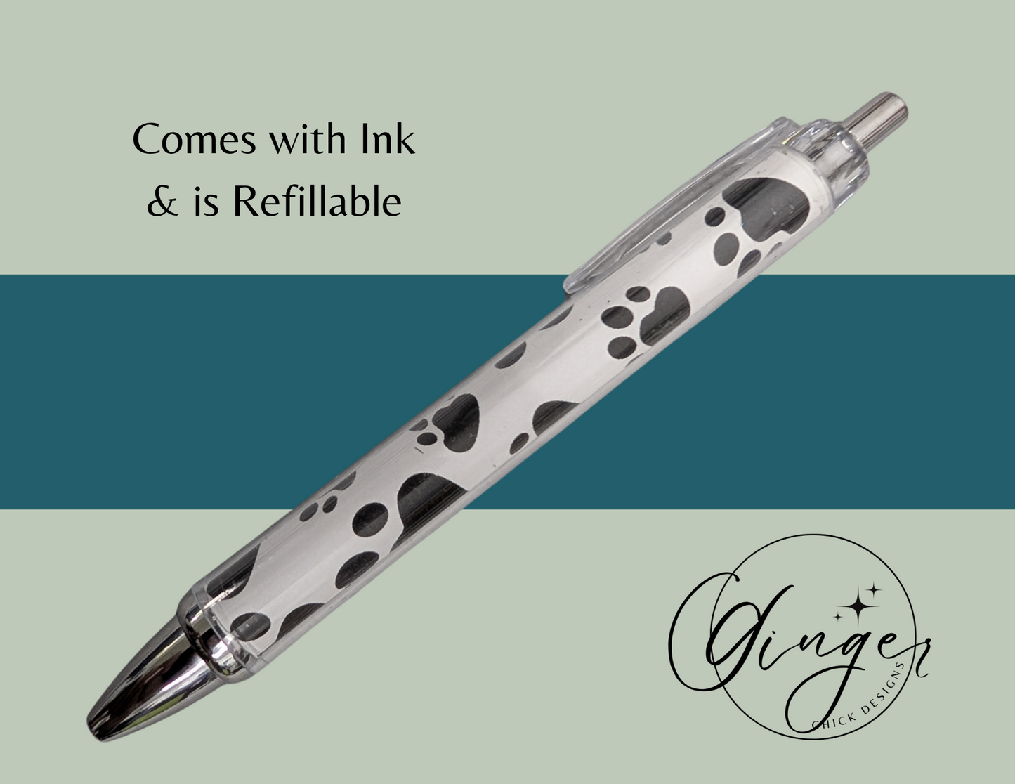 Black and White Paw Print Gel Pen