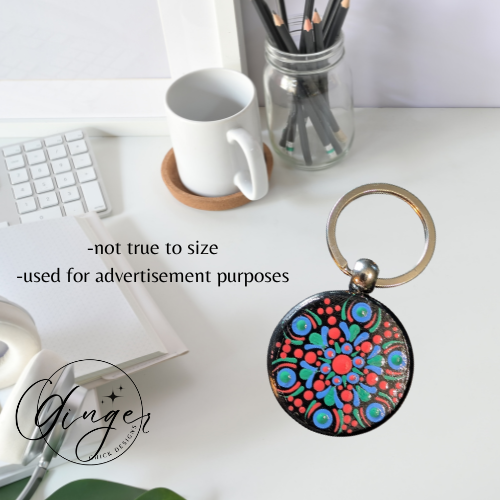 Blue Daisy Mandala Dot Keychain