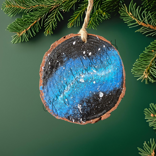 Blue Galaxy Wooden Ornament