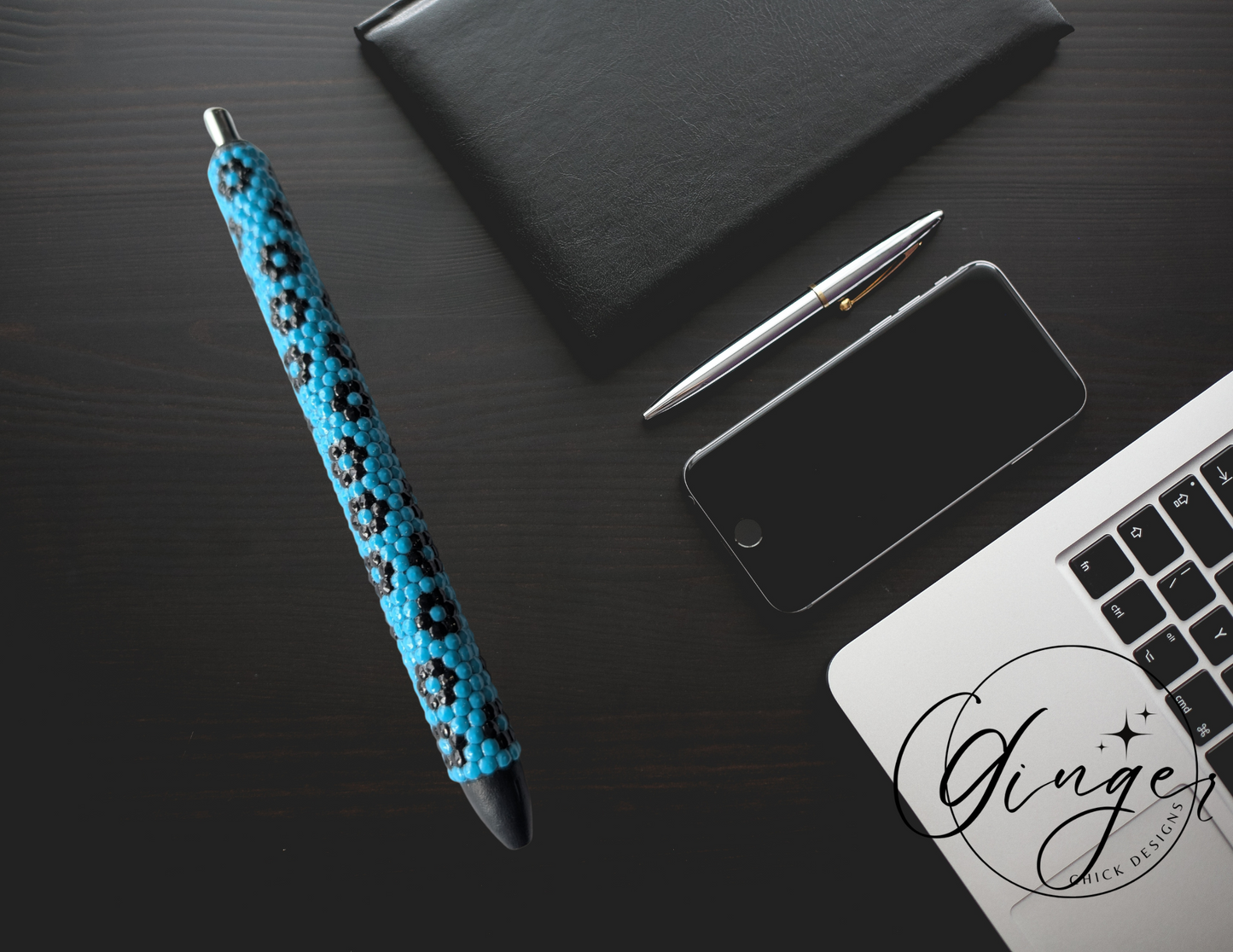 Blue with black flowers Diamond Art Ink Joy Gel Pen