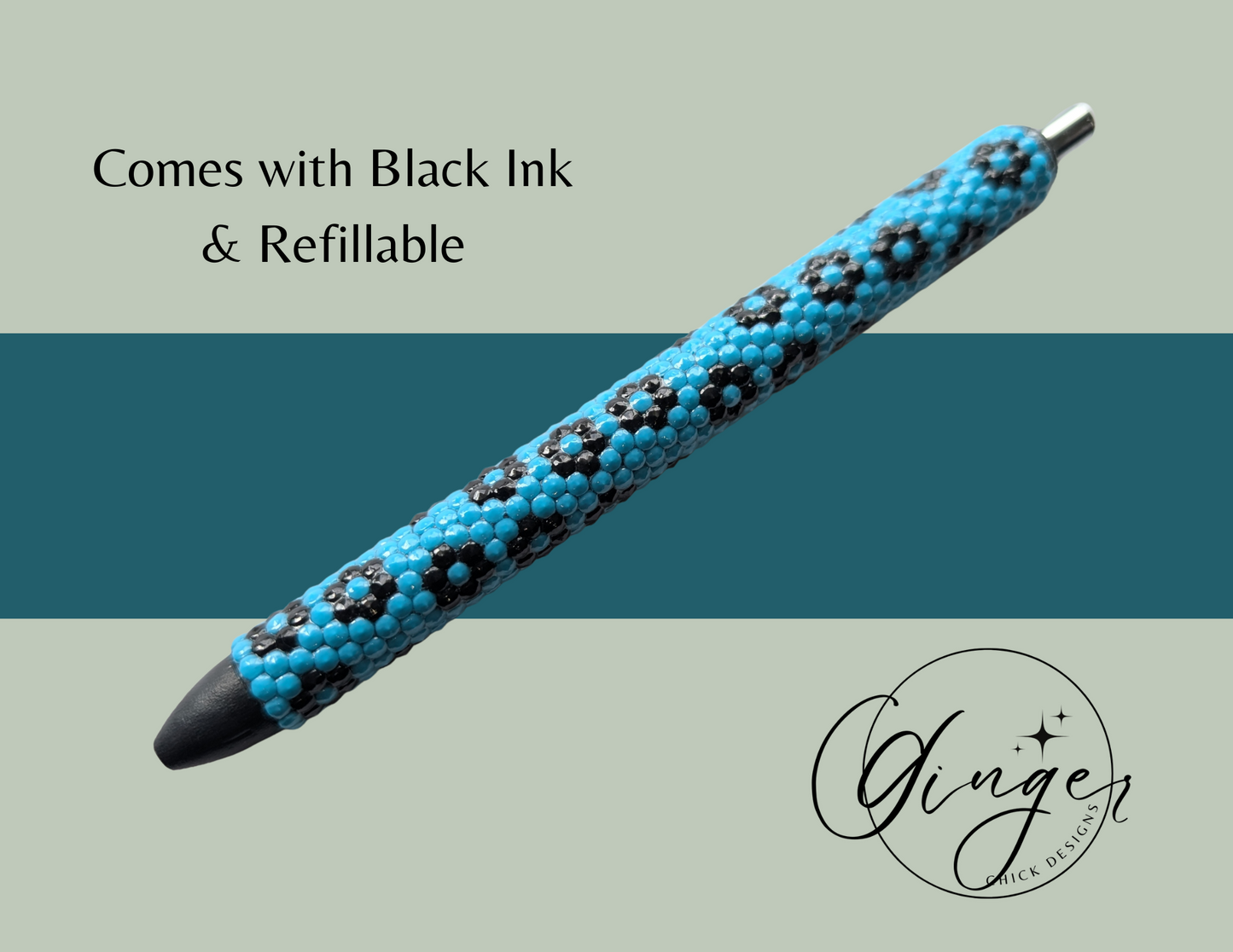 Blue with black flowers Diamond Art Ink Joy Gel Pen