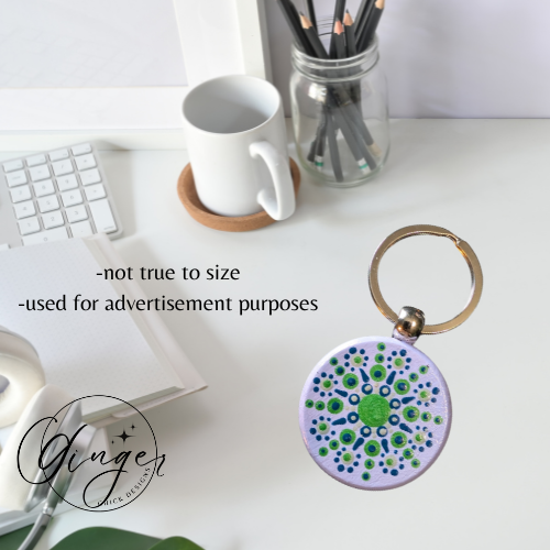 Green Fireworks Mandala Dot Keychain