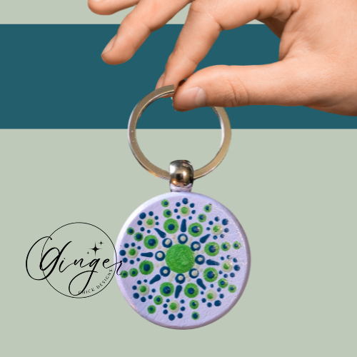 Green Fireworks Mandala Dot Keychain