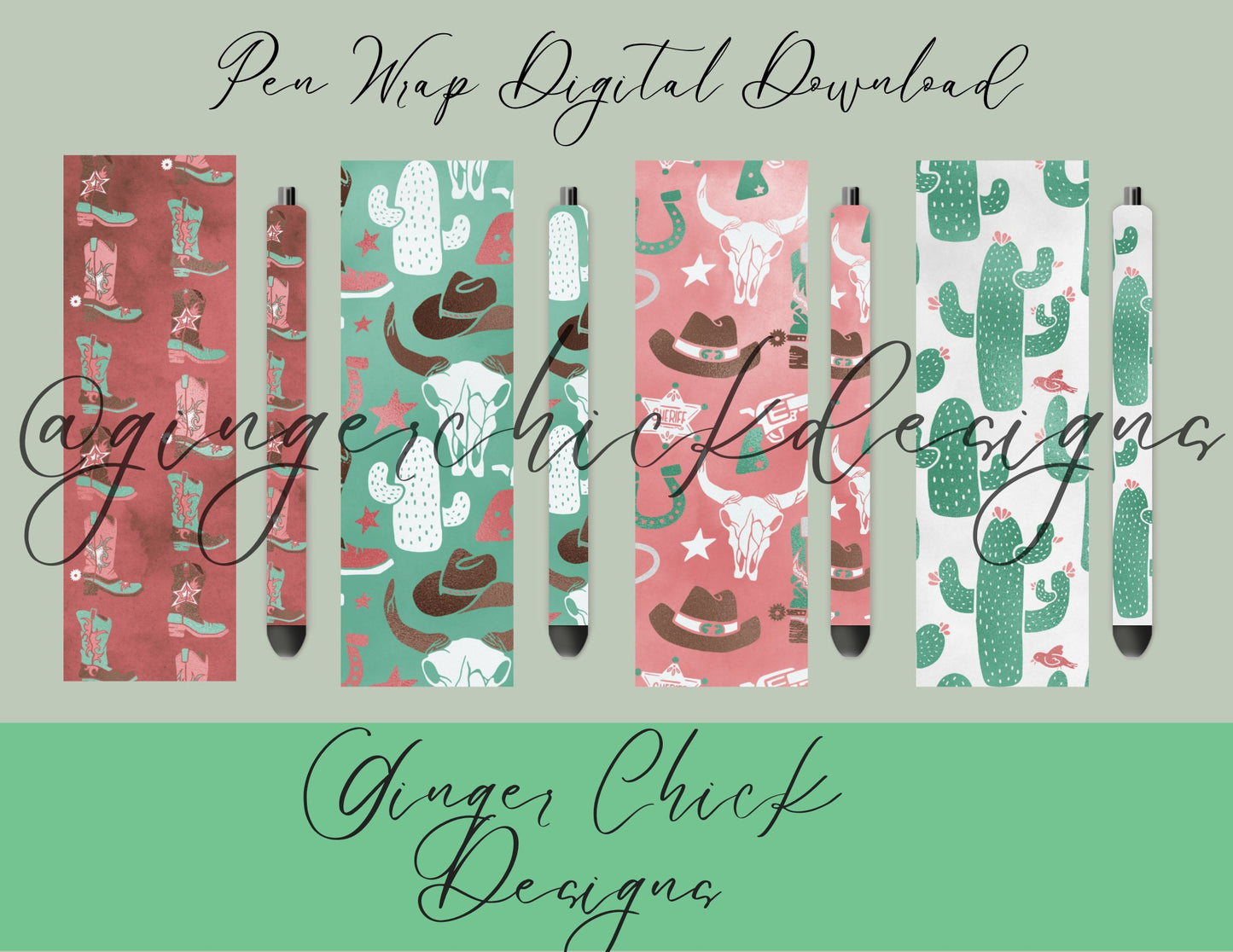 Pen Wraps | Pen skins | Cowgirl print | 4 designs | PNG/JPEG