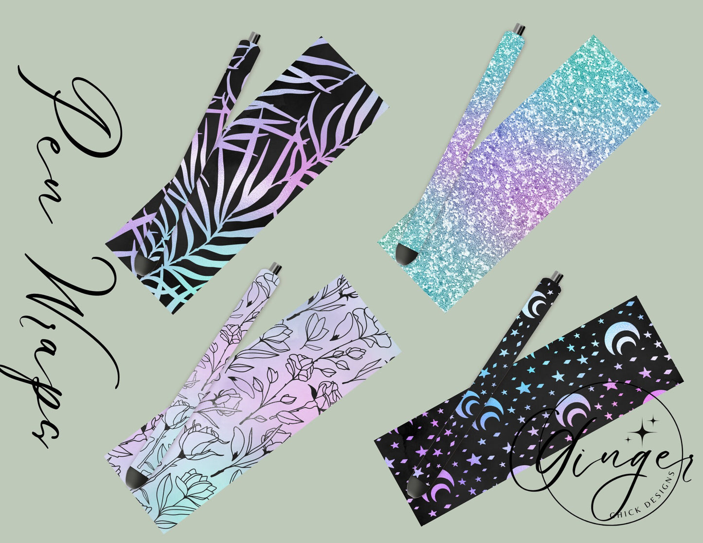 Pen Wraps | Pen skins | Holographic | 4 designs | PNG/JPEG