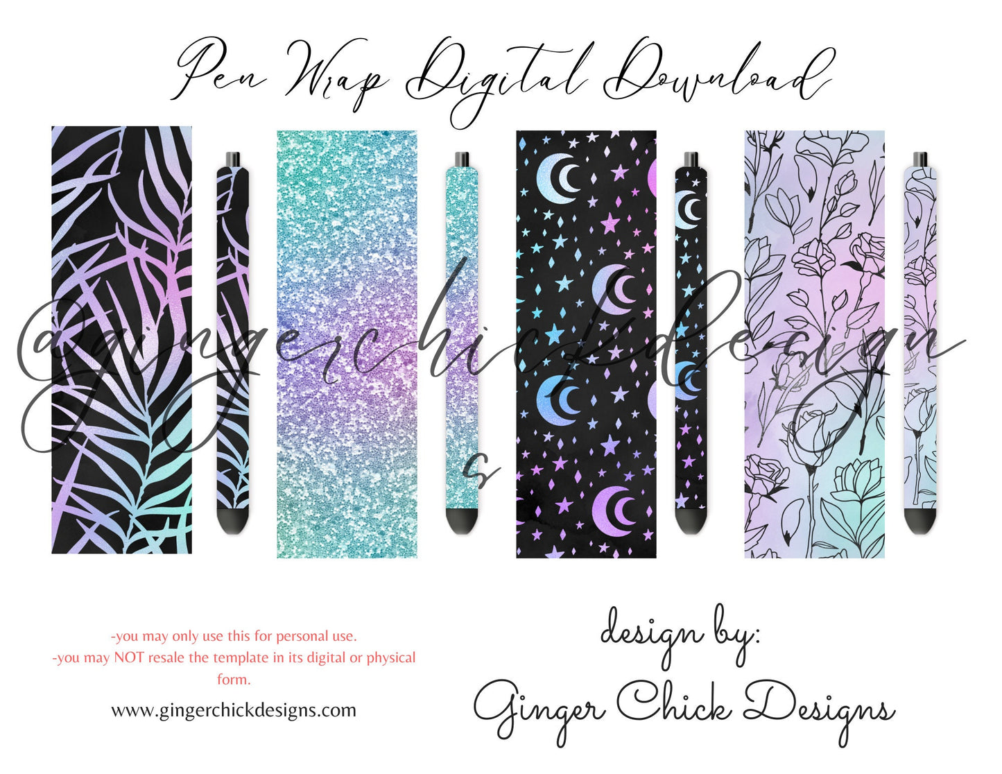 Pen Wraps | Pen skins | Holographic | 4 designs | PNG/JPEG