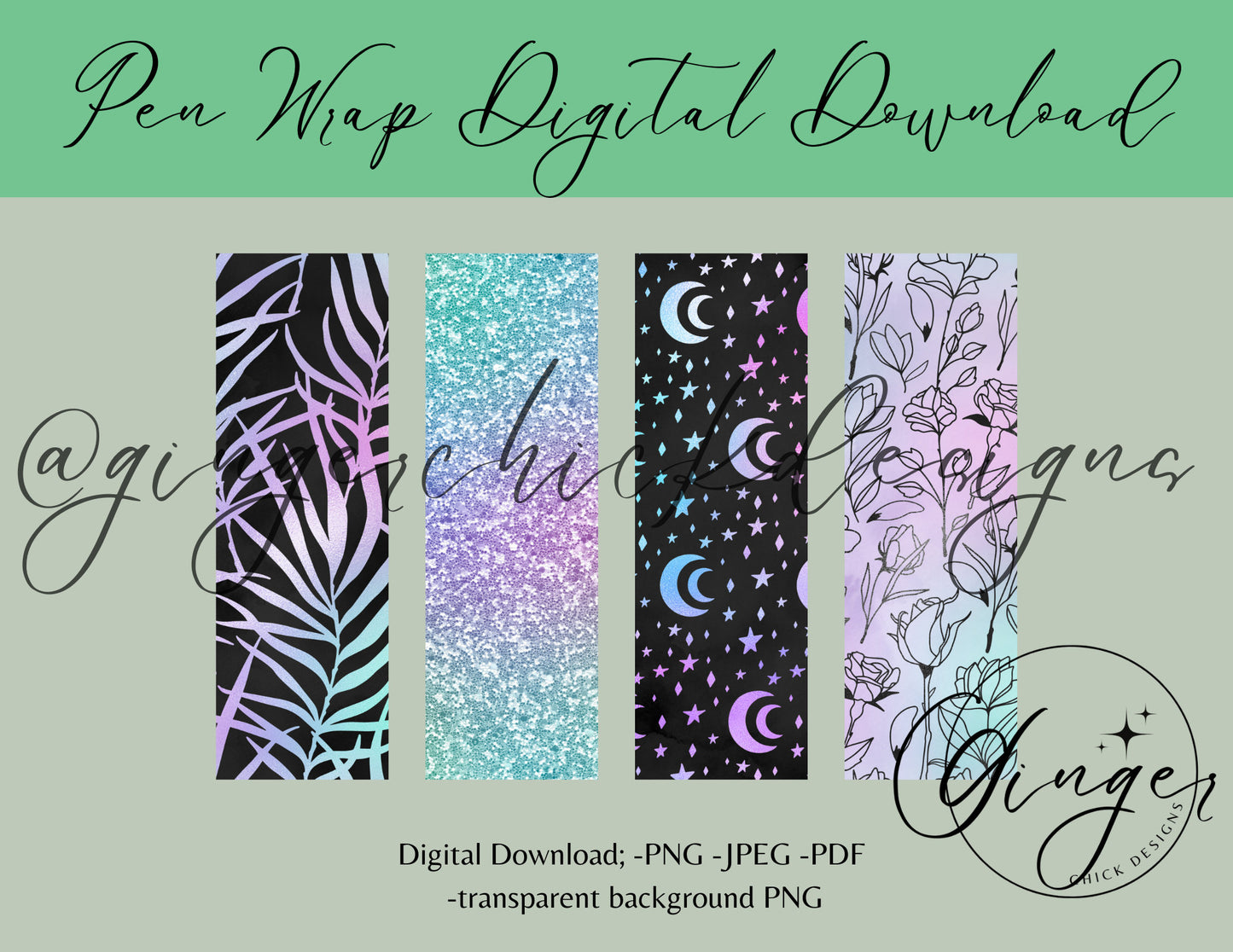 Pen Wraps | Pen skins | Holographic | 4 designs | PNG/JPEG