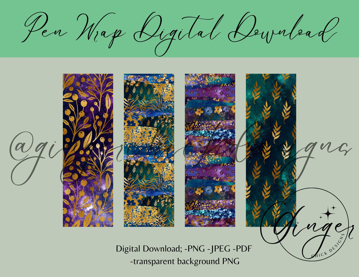 Pen Wraps | Pen skins | Galaxy Floral | 4 designs | PNG/JPEG