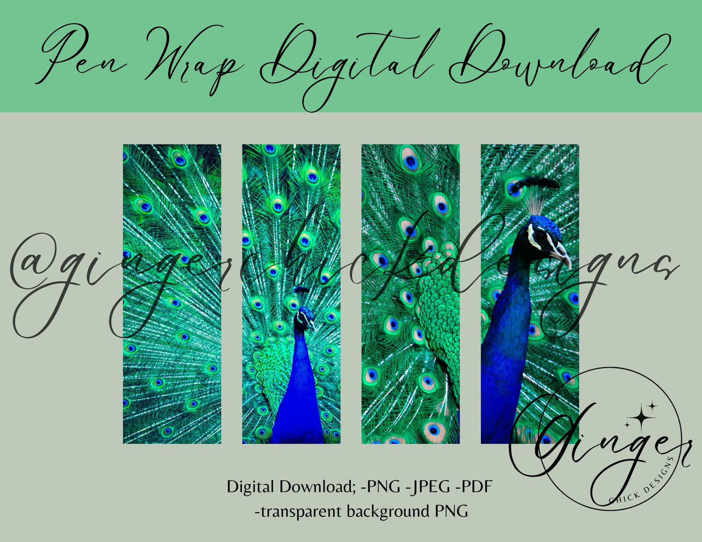 Pen Wraps | Pen skins | Peacocks | 4 designs | PNG/JPEG