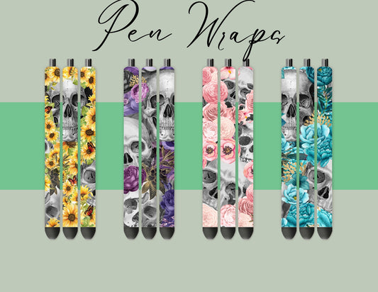 Pen Wraps | Pen skins | Skulls and Roses | 4 designs | PNG/JPEG