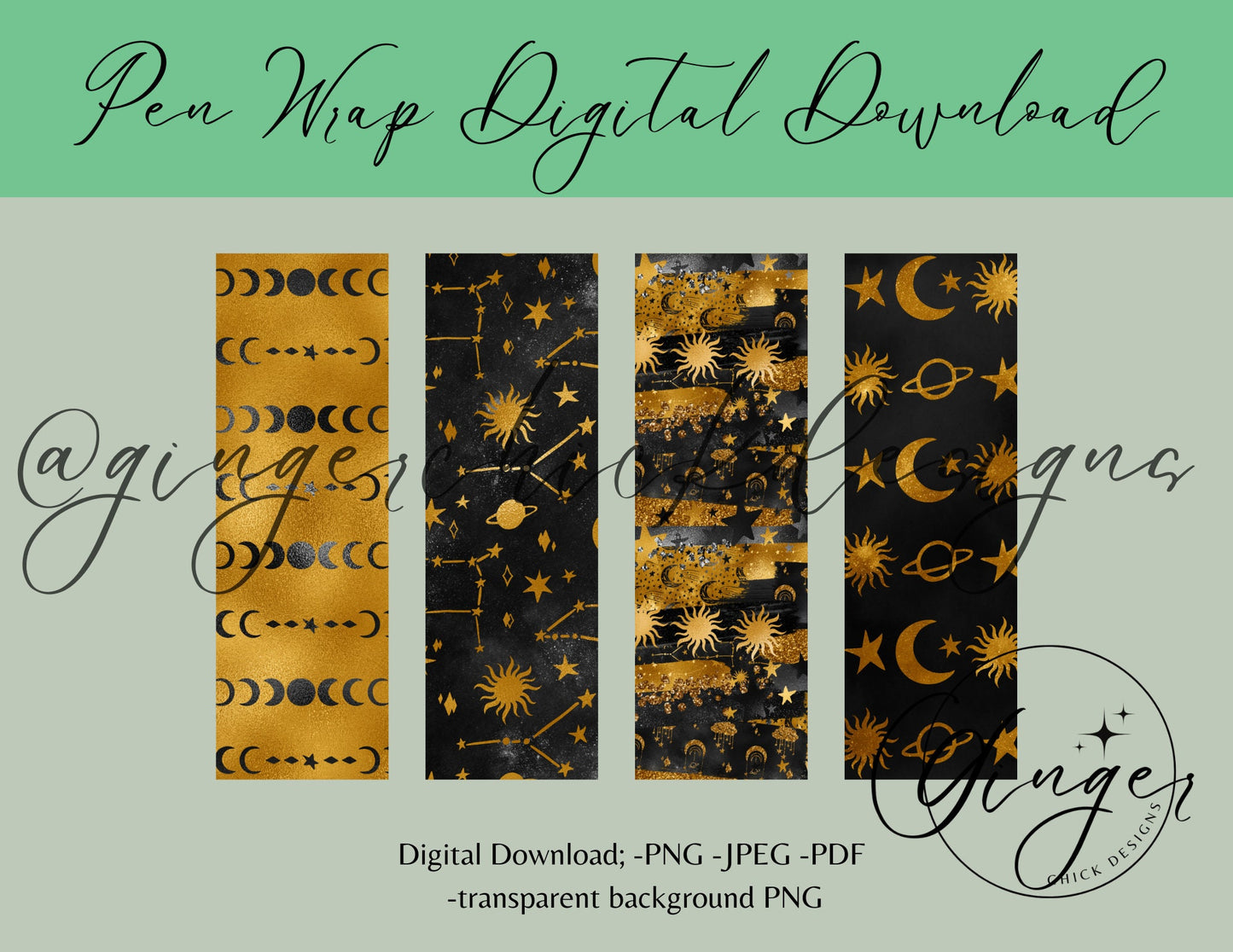 Pen Wraps | Pen skins | Celestial | 4 designs | PNG/JPEG