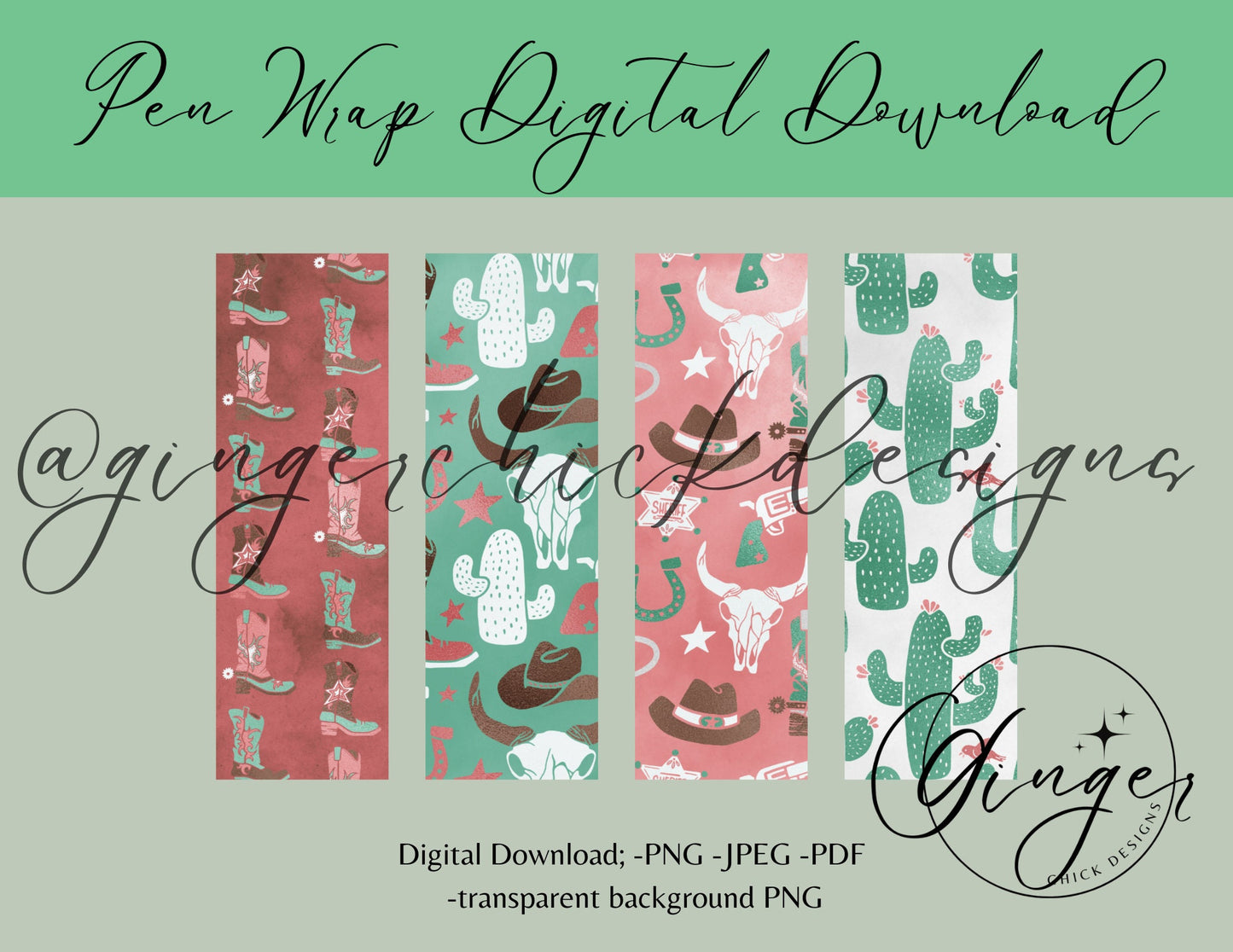 Pen Wraps | Pen skins | Cowgirl print | 4 designs | PNG/JPEG