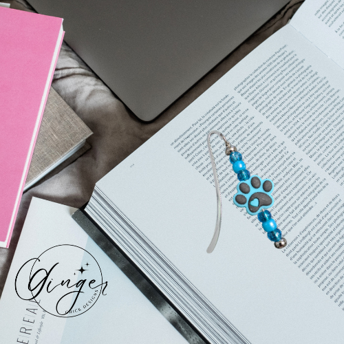 Light Blue Paw Print Hook Bookmark