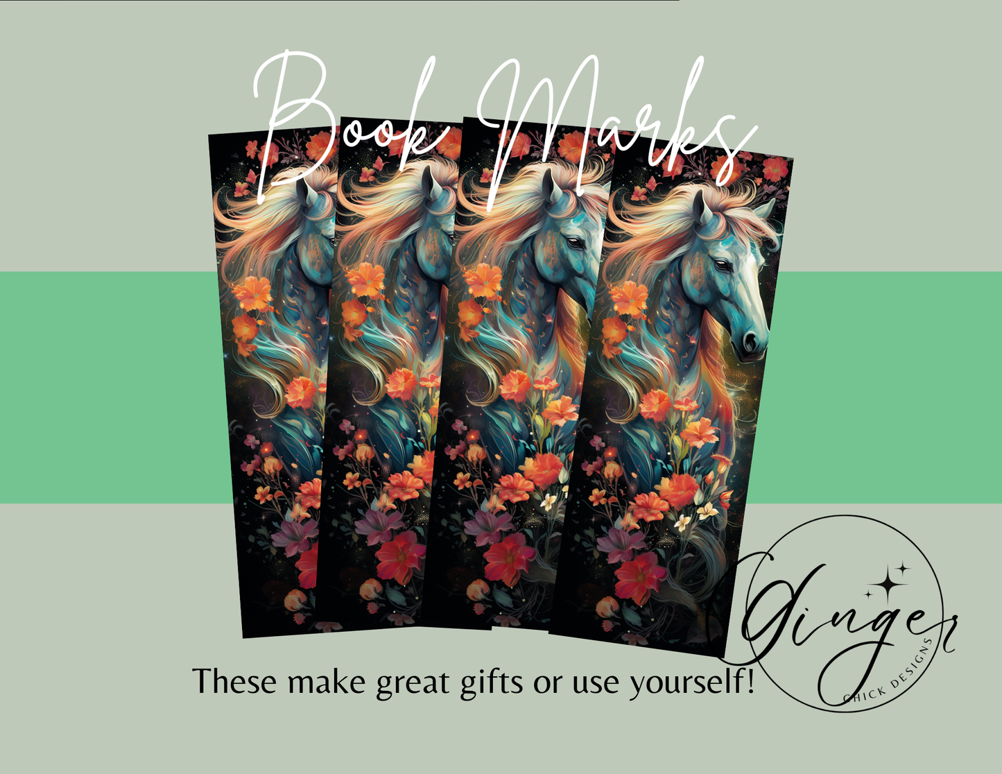 White flower garden Horse Bookmark