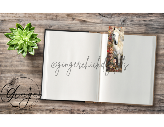 White Horse with Flowers Bookmark