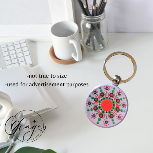 Orange Cream Mandala Dot Keychain