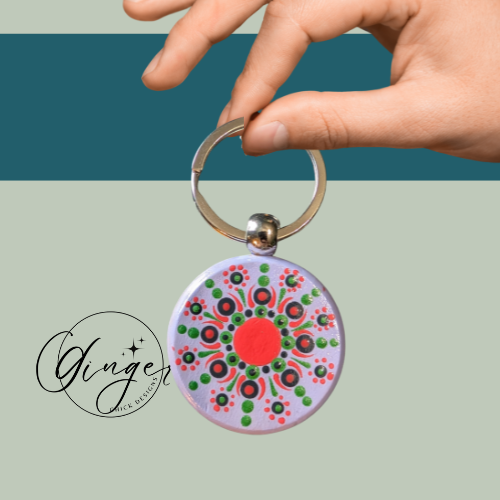 Orange Cream Mandala Dot Keychain