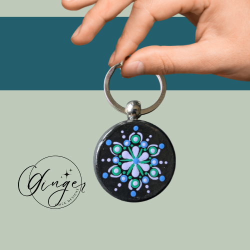 Purple Blossom Mandala Dot Keychain