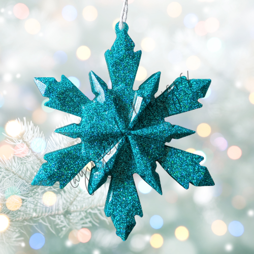 Teal Sparkle Resin Snowflake Ornament