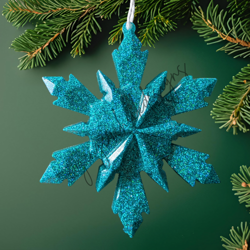 Teal Sparkle Resin Snowflake Ornament