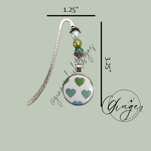 Green Hearts Hook Bookmark
