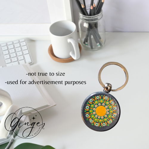 Yellow Blossom Mandala Dot Keychain