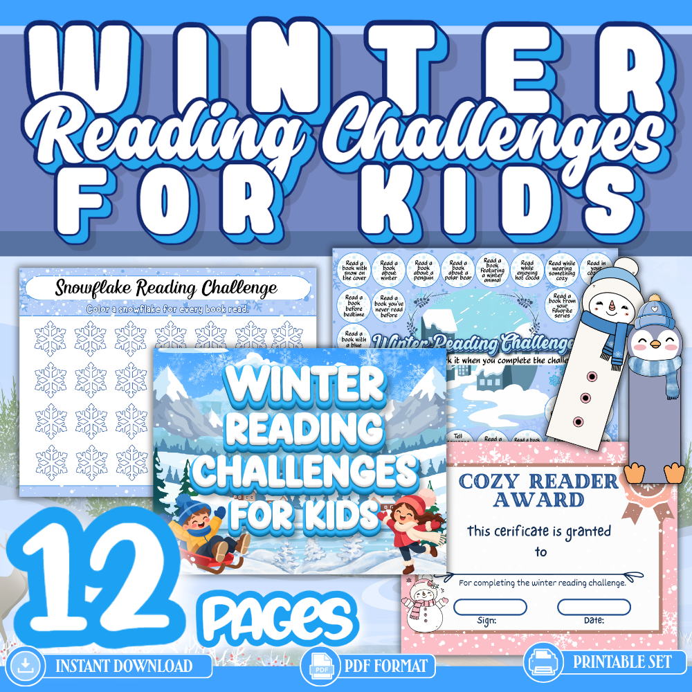 Winter Reading Challenges for Kids – 12-Page Printable PDF