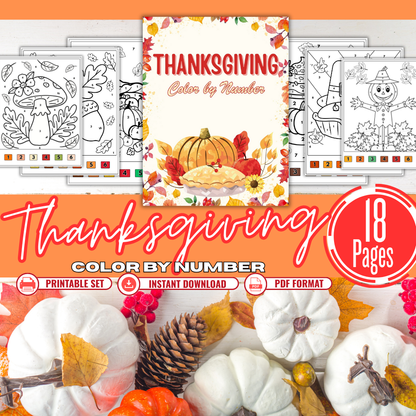 Thanksgiving Color by Number – Printable PDF Instant Download