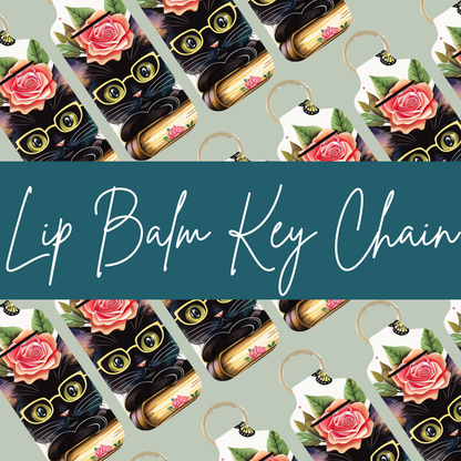 Reading Black Cat Lip Balm Keychain