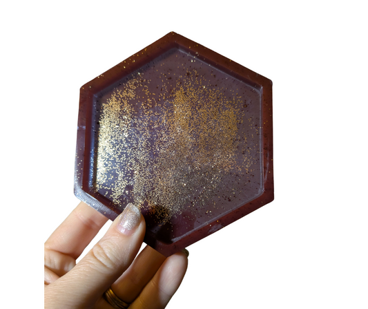 Gold Burgundy Resin Coaster