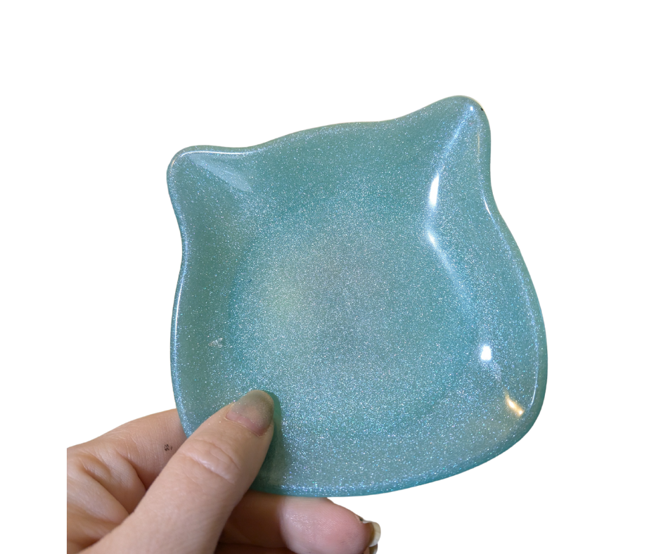 Aqua Kitty Cat Trinket Dish