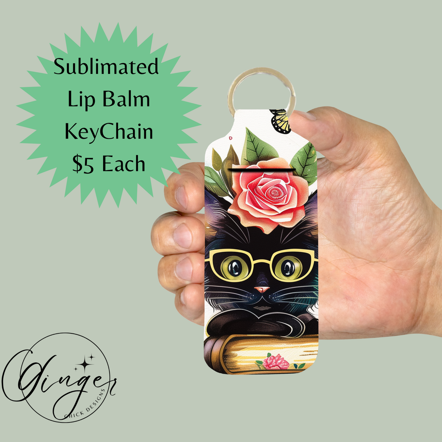 Reading Black Cat Lip Balm Keychain