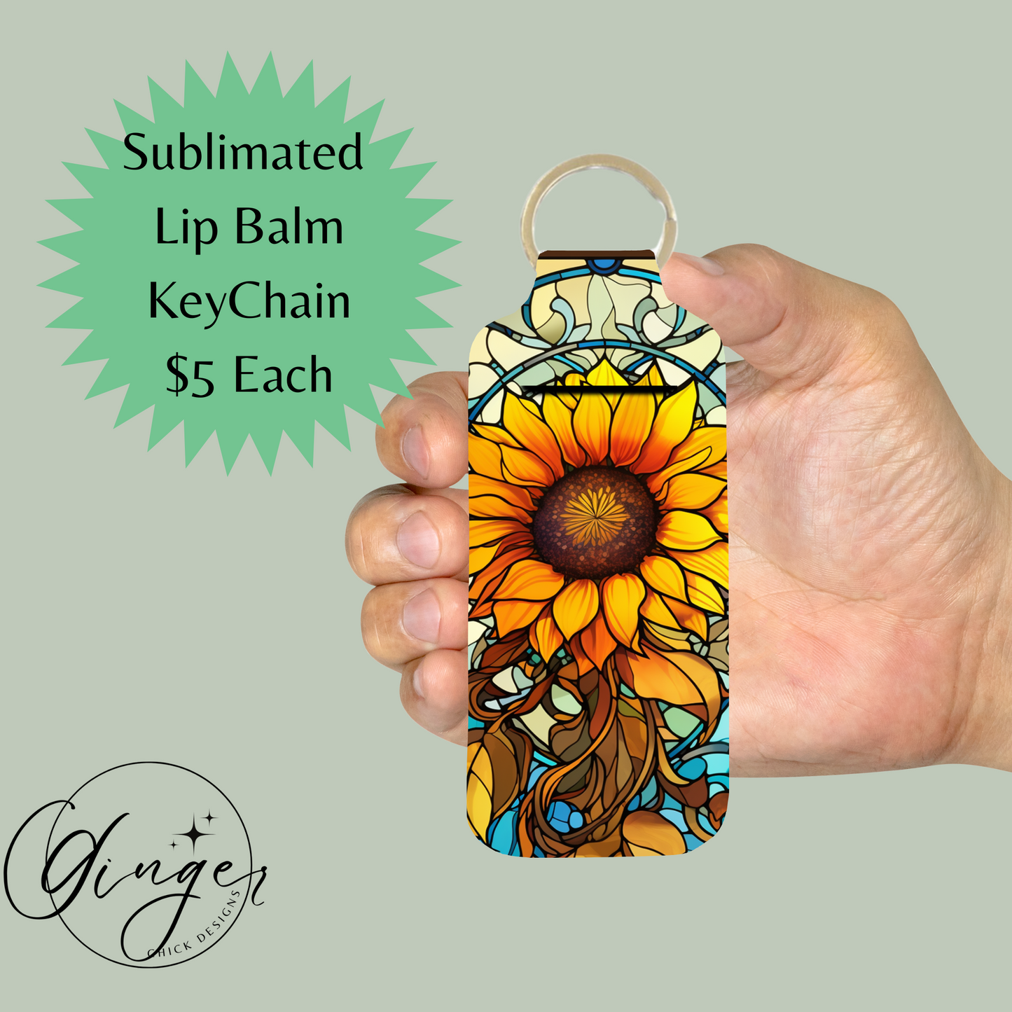 Stained Glass Sunflower Lip Balm Keychain