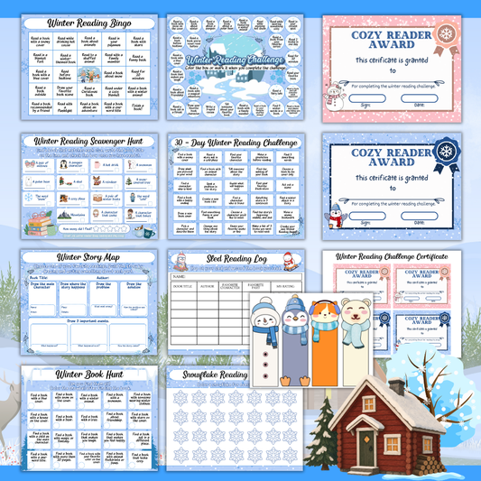 Winter Reading Challenges for Kids – 12-Page Printable PDF