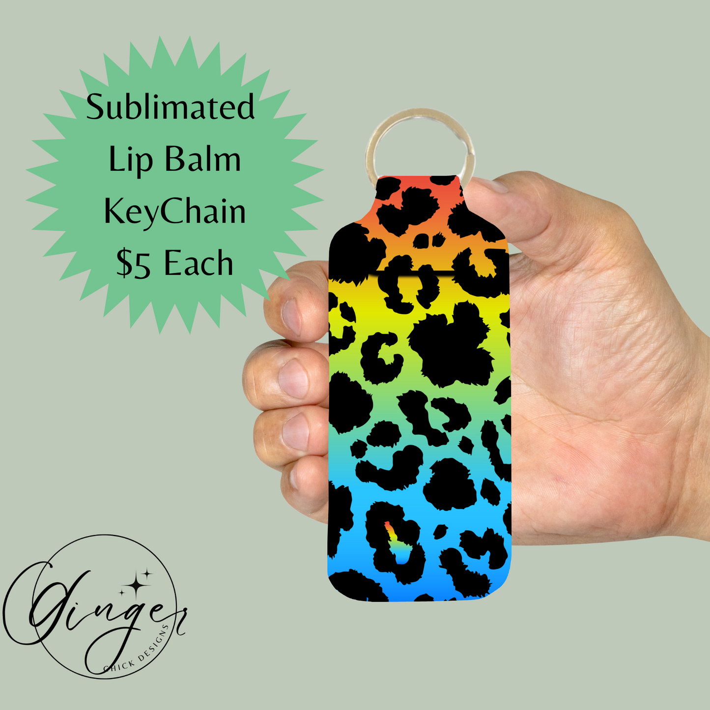 Rainbow Leopard Lip Balm Keychain