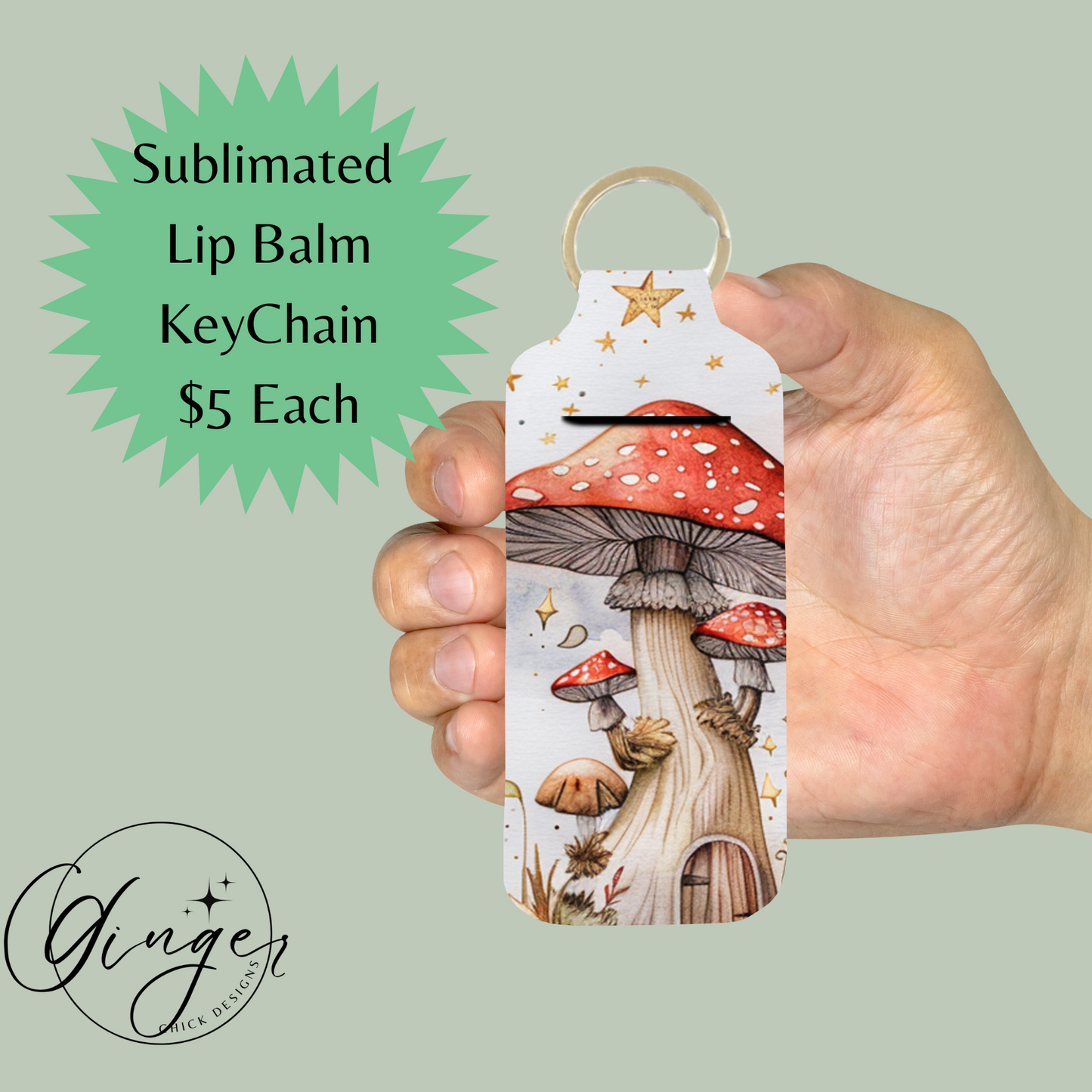 Mushroom House Lip Balm Keychain