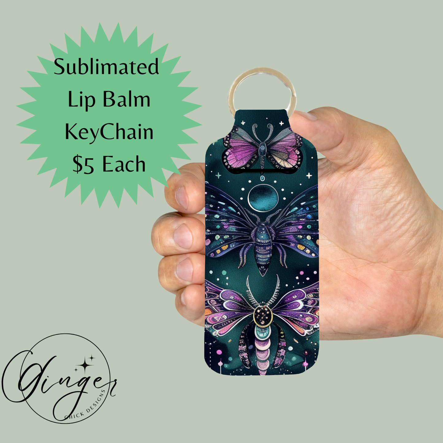 Gothic Moths Lip Balm Keychain