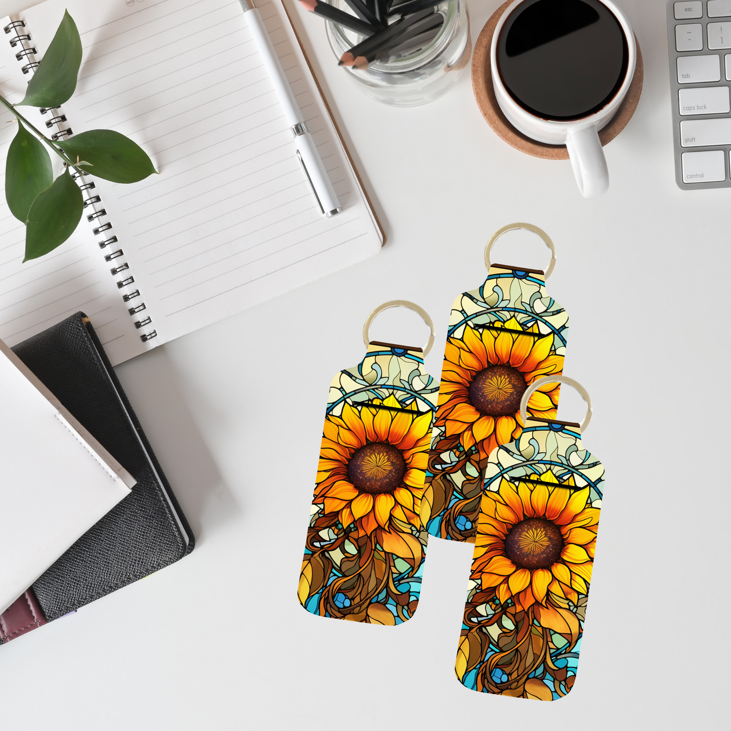 Stained Glass Sunflower Lip Balm Keychain