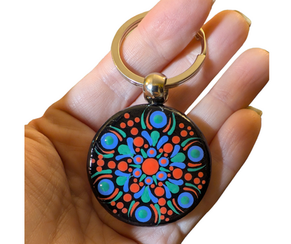 Blue Daisy Mandala Dot Keychain