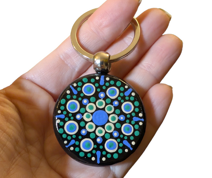 Blue Burst Mandala Dot Keychain