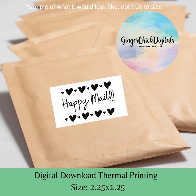 Happy Mail with Hearts Thermal Label