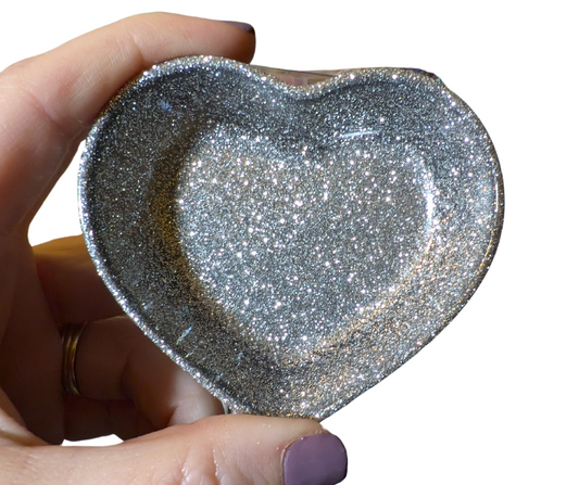 Silver Glitter Heart Trinket Dish