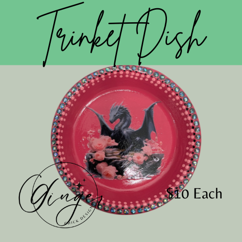Black Dragon Mixed Media Art Trinket Dish