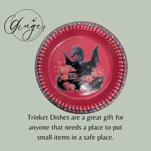 Black Dragon Mixed Media Art Trinket Dish