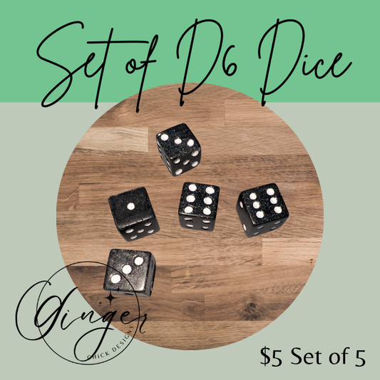 Black Silver Flake Small D6 Dice Set