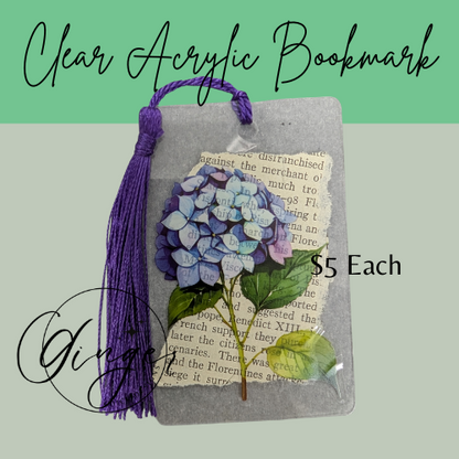 Blue Hydrangea Dictionary Acrylic Bookmark
